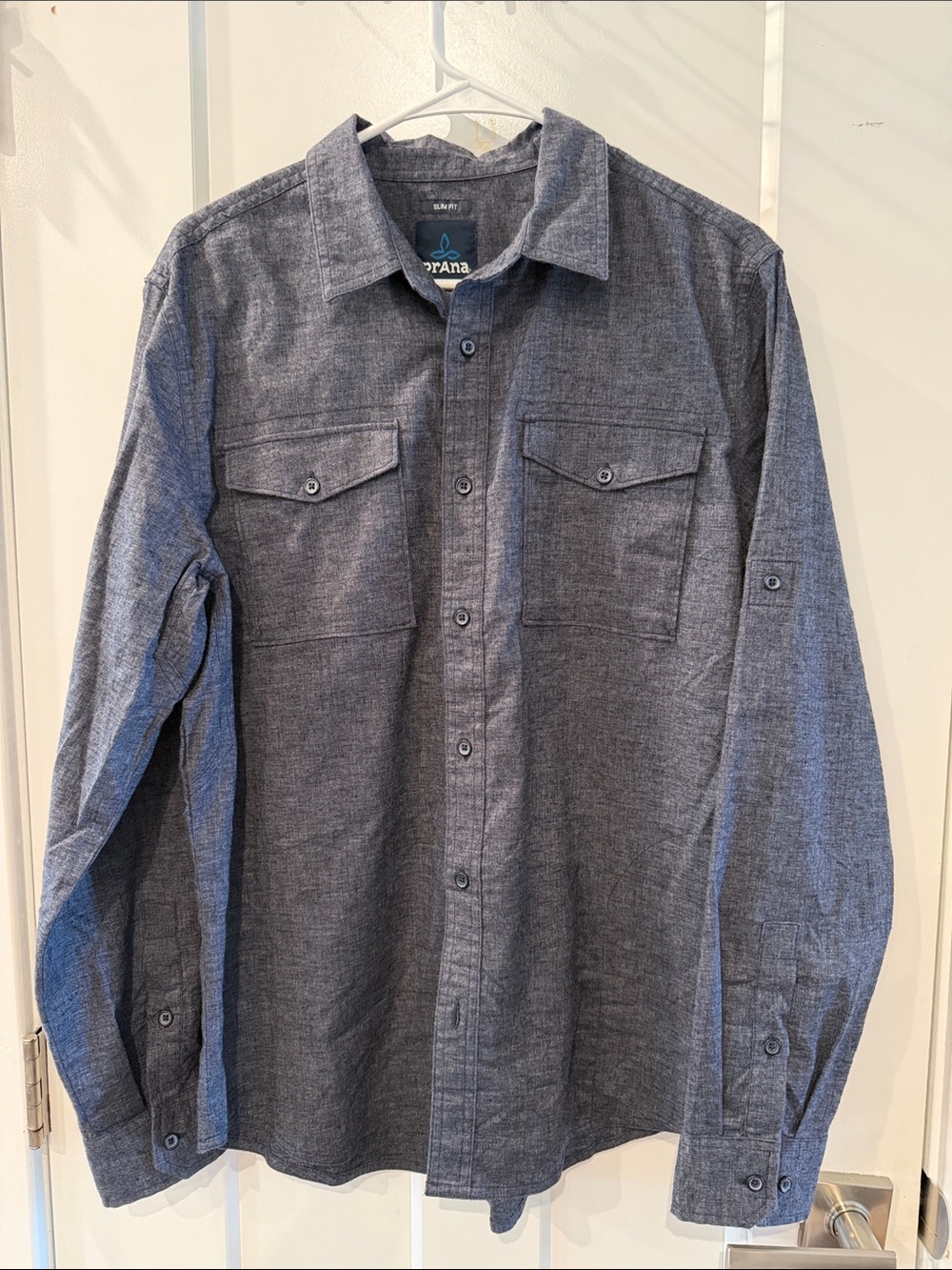 Prana Men's Heathered Dark Gray Blue Long-Sleeve Button-Down Shirt